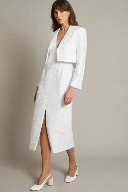 Monsoon Faye jacquard cropped bridal jacket ivory