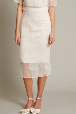 Monsoon Rosa embroidered floral pencil bridal skirt ivory