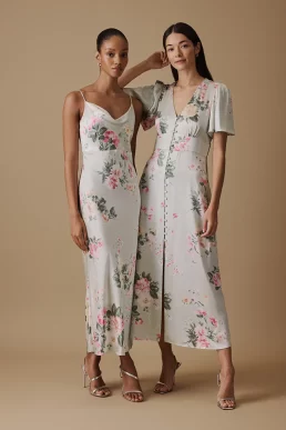 Nobody's Child Blooming Roses V Neck Midi Erin Bridesmaids Dress