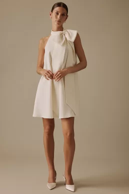 Nobody's Child White Halter Neck Mini Bodry Bridal Dress