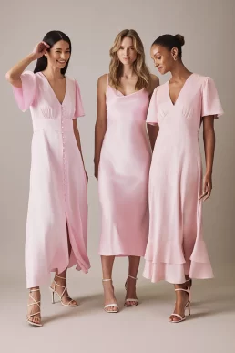 Nobody's Child Soft Pink V Neck Midi Erin Bridesmaids Dress