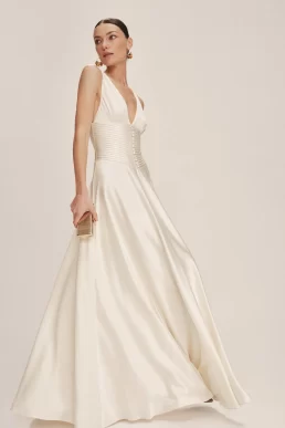 Reformation Arianwen Bridal Satin Dress Fior Di Latte