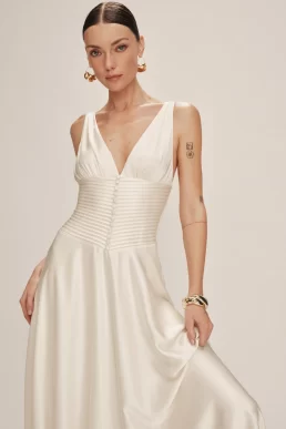 Reformation Arianwen Bridal Satin Dress Fior Di Latte