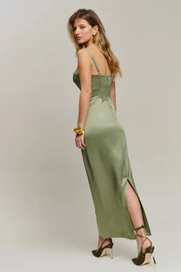 Reformation Stormi Satin Dress Artichoke Green