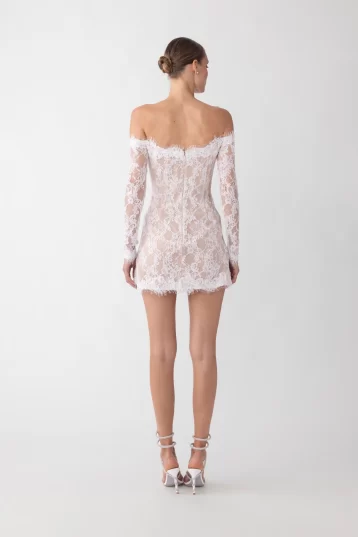 Sau Lee Rachael Lace Mini Dress White