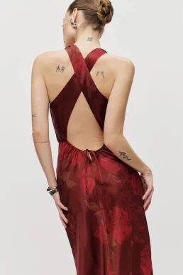 Reformation Anaiis Silk Dress Red Multi