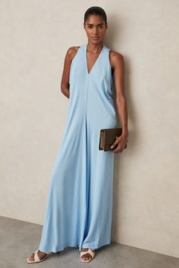 Reiss Delia Jersey Maxi Dress Pale Blue