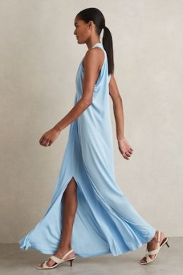 Reiss Delia Jersey Maxi Dress Pale Blue