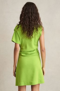 Reiss Freya Asymmetric Ruched Mini Dress Green
