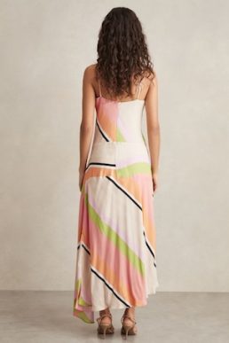 Reiss Hallia Stripe-Print Handkerchief Maxi Dress Pink Green