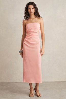 Reiss Izzy Ruched Strapless Bodycon Dress Pink