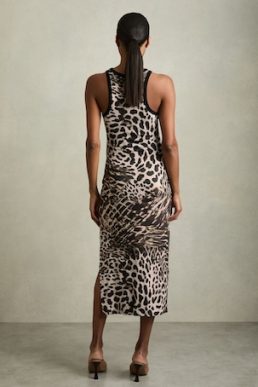 Reiss Lily Leopard-Pring Jersey Bodycon Dress Neutral