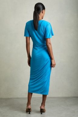 Reiss Tulia Modal-Blend Ruched Midi Dress Bright Blue