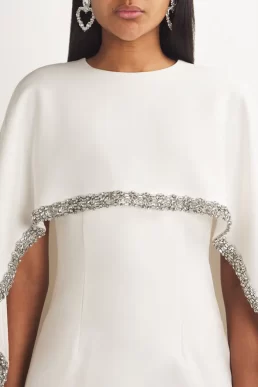 ROLAND MOURET Satin Sparkling-Detail Mini Dress White