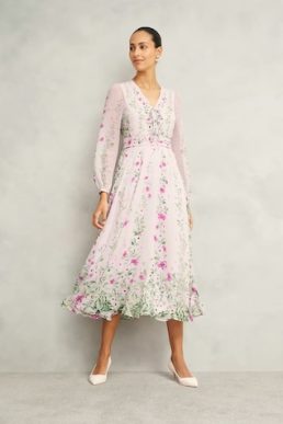 Hobbs Fay Silk Bow Detail Dress Blush Pink Multi