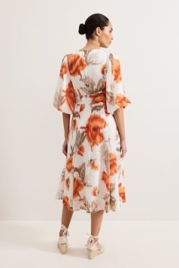 Phase Eight Violet Midi Dress Orange Multi