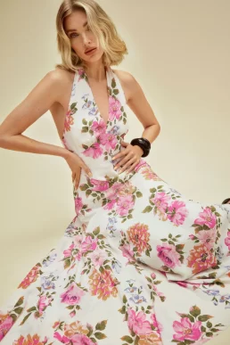 Reformation Briony Floral Halter Dress, White/Multi