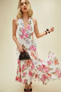 Reformation Briony Floral Halter Dress, White/Multi