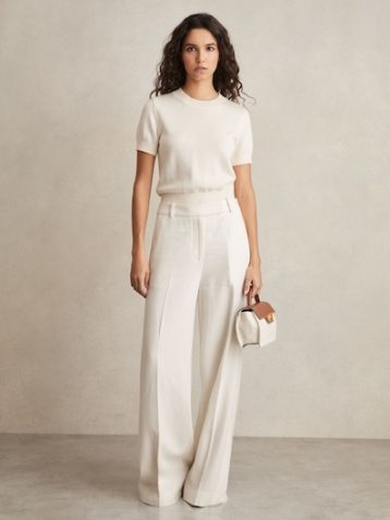 Reiss Devon Linen-Blend Wide-Leg Trousers White