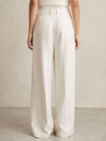 Reiss Devon Linen-Blend Wide-Leg Trousers White