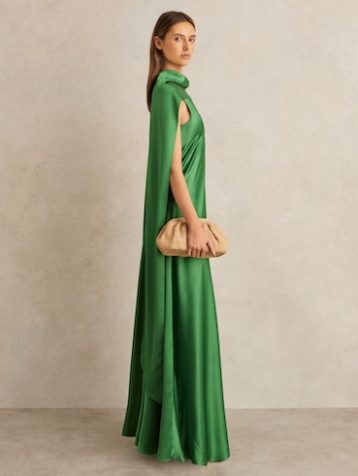 Reiss Fae Satin Cape Maxi Dress Green