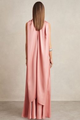Reiss Fae Satin Cape Maxi Dress Pink