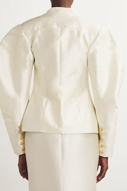 SANDRA MANSOUR Satin Eclipse Blazer Off-White