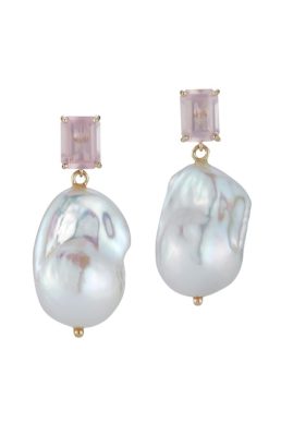 Mateo New York, 14kt Blue Topaz And Baroque Pearl Drop Earrings, OS