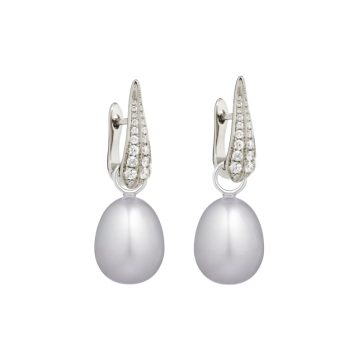 18ct White Gold Grey Pearl & Diamond Earrings