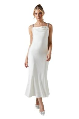 Coast Satin Cowl Bow Detail Midi Dress, 12, Ivory