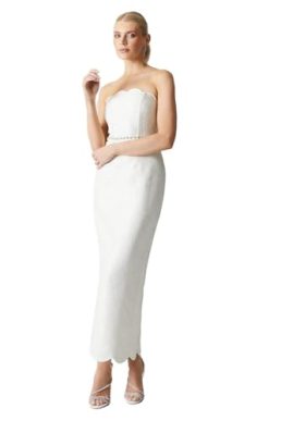 Coast Scallop Detail Jacquard Column Wedding Dress, 16, Ivory