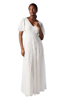 Coast Angel Sleeve Wildflower Embroidered Wedding Dress, 8, Ivory