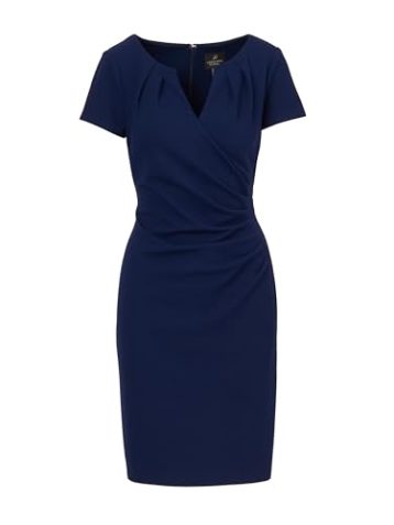 Adrianna Papell Women's Knit Crepe Draped Midi Dress, Navy Sateen - Image 2