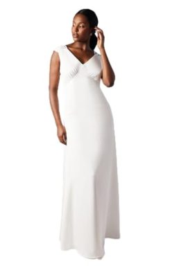 Coast Structured Bow Back Detail Cape Wedding Dress, 8, Ivory