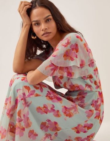 Monsoon Marlene floral print midi dress green pink