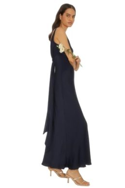 Oasis Contrast Satin Bow Back Bridesmaids Maxi Dress, 10, Navy
