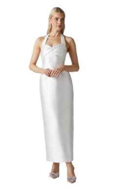 Coast Halterneck Twill Column Wedding Dress, 14, Ivory