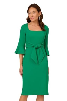 Adrianna Papell Women's Bell Sleeve Tie Front Dress, Vivid Green, 18
