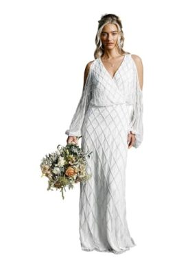 Coast Geometric Embellished Cold Shoulder Wedding Dress, 8, Ivory