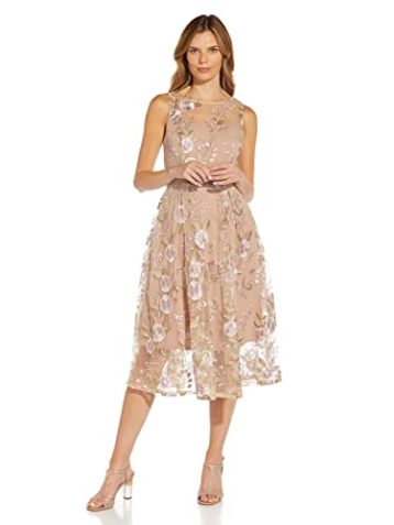 Adrianna Papell Women's Floral Embroidery Flared Dress, Blush Multi, 14 - Image 3