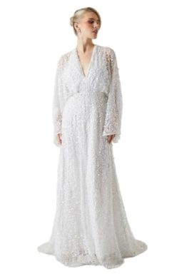 Coast Sequin Embellished Long Sleeve Kimono Wedding Dress, 10, Ivory