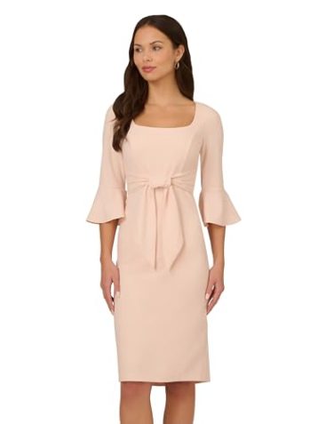 Adrianna Papell Women's Bell Sleeve Tie Front Dress, Joyful Blush