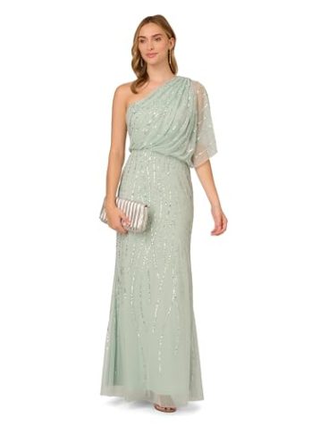 Adrianna Papell Women's Long Beaded Special Occasion Dress, ICY Sage - Image 3