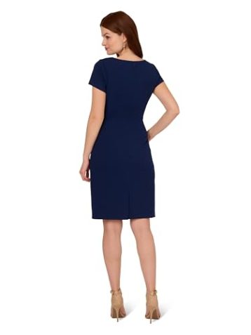 Adrianna Papell Women's Knit Crepe Draped Midi Dress, Navy Sateen - Image 5