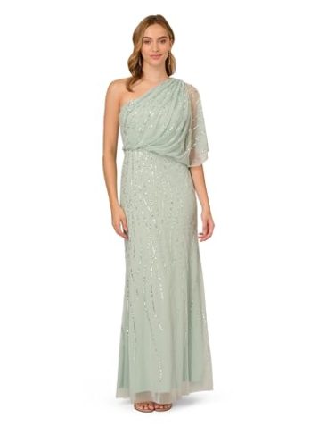 Adrianna Papell Women's Long Beaded Special Occasion Dress, ICY Sage