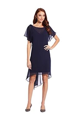Adrianna Papell Women's Flutter Sleeve Chiffon Dress with High Low Hemline, Navy