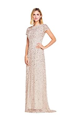 Adrianna Papell Women's Short Sleeve All Over Sequin Gown, Blush, 8