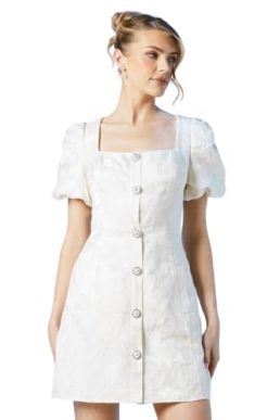 Coast Puff Sleeve Jewel Button Bridal Mini Dress, 8, Ivory