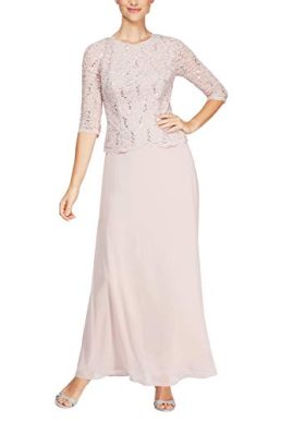 Alex Evenings Women's Long Mock Dress with Full Skirt (Petite and Regular Sizes) Special Occasion, Shell Pink