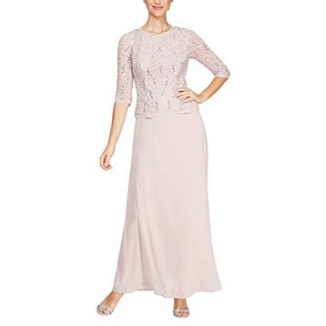 Alex Evenings Women's Long Mock Dress with Full Skirt (Petite and Regular Sizes) Special Occasion, Shell Pink